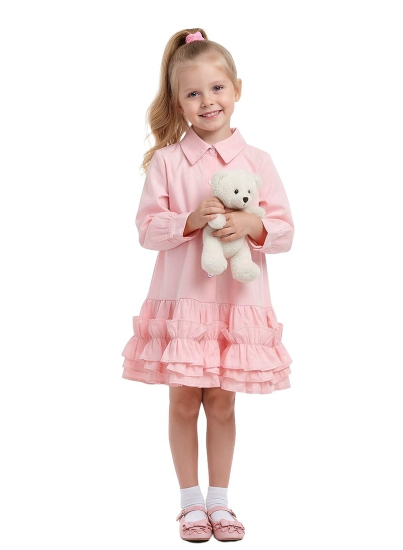WiNi BEE Girls Shirt Dress Long Sleeve with Ruffles - Button Down Collared Dress for School,Family Photos, Toddler Girl Dress 2T-3T, Little Girl 4-10 Years - Image 1